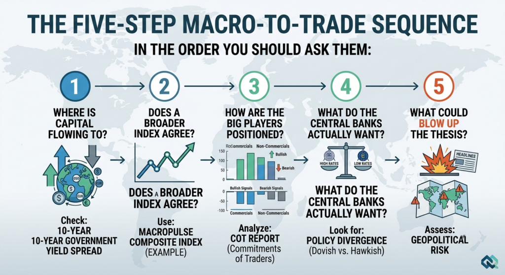 Forex Macro Analysis: The 5-Step Strategy for Retail Traders (With a Real Pair Walkthrough) macro analysis to trade steps